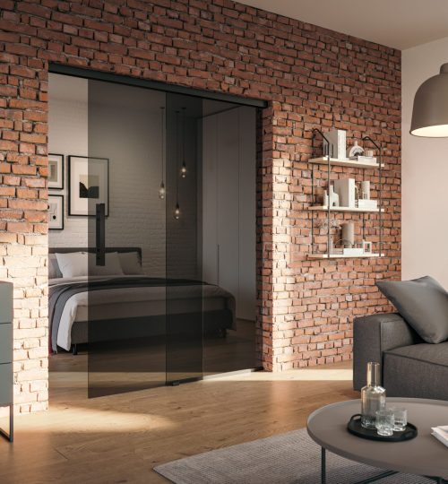 schiebetür slide compact mit verglastem seitenteil profil black